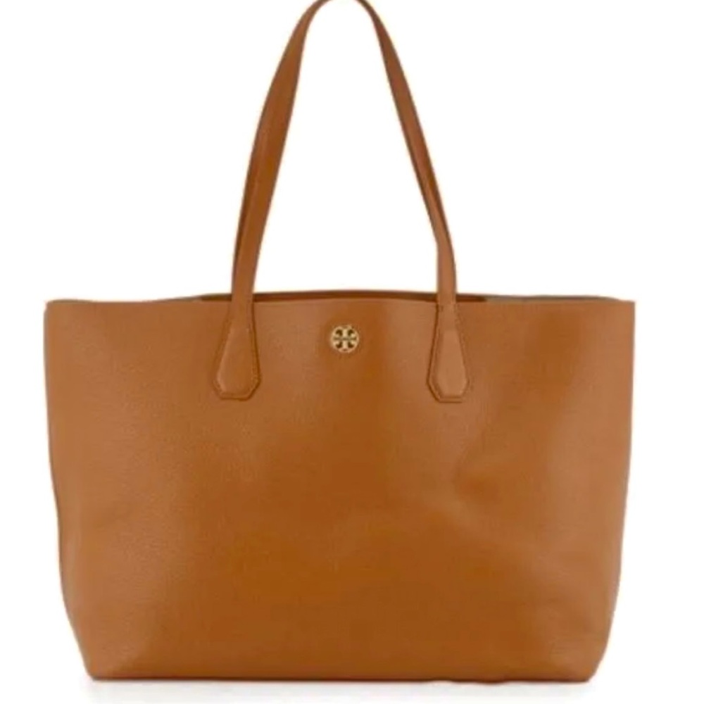 Tory Burch pebbled leather medium size tote. Gold tone hardware. Open top.